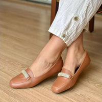 Sapatilha Feminina Mocassim Bico Quadrado com Strass Caramelo