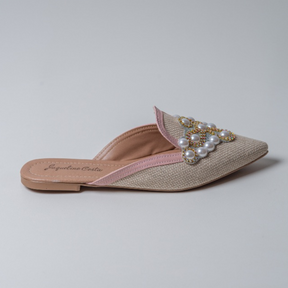 Sapatilha Feminina Mule Bico Fino Pedraria Strass Bege