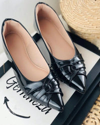 Sapatilha Feminina Preto Verniz com Enfeite Entrelaçado 