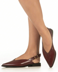 Sapatilha Feminina Slingback Bico Fino Rasteira Recorte V Fivela Lateral  Elegante Marsala
