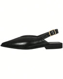 Sapatilha Feminina Slingback Bico Fino Rasteira Recorte V Fivela Lateral  Elegante Preto