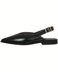 Sapatilha Feminina Slingback Bico Fino Rasteira Recorte V Fivela Lateral  Elegante Preto