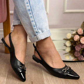 Sapatilha Feminina Slingback Bico Fino com Correntes 