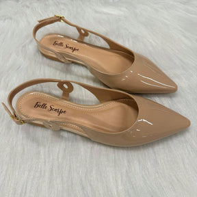 Sapatilha Feminina Slingback Bico Fino com Detalhe Lateral Bege