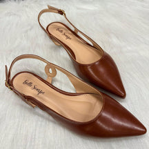 Sapatilha Feminina Slingback Bico Fino com Detalhe Lateral Caramelo