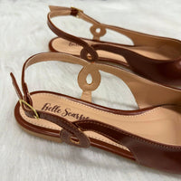 Sapatilha Feminina Slingback Bico Fino com Detalhe Lateral Caramelo