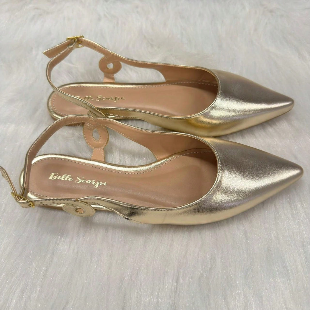 Sapatilha Feminina Slingback Bico Fino com Detalhe Lateral Dourada