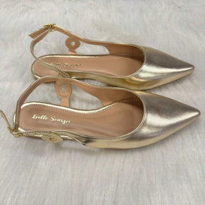 Sapatilha Feminina Slingback Bico Fino com Detalhe Lateral Dourada