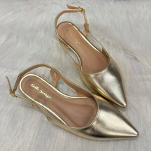 Sapatilha Feminina Slingback Bico Fino com Detalhe Lateral Dourada