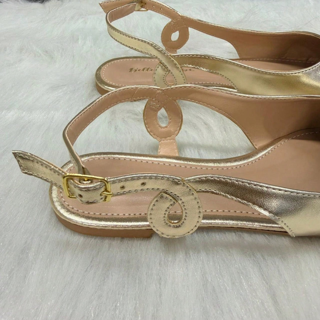 Sapatilha Feminina Slingback Bico Fino com Detalhe Lateral Dourada