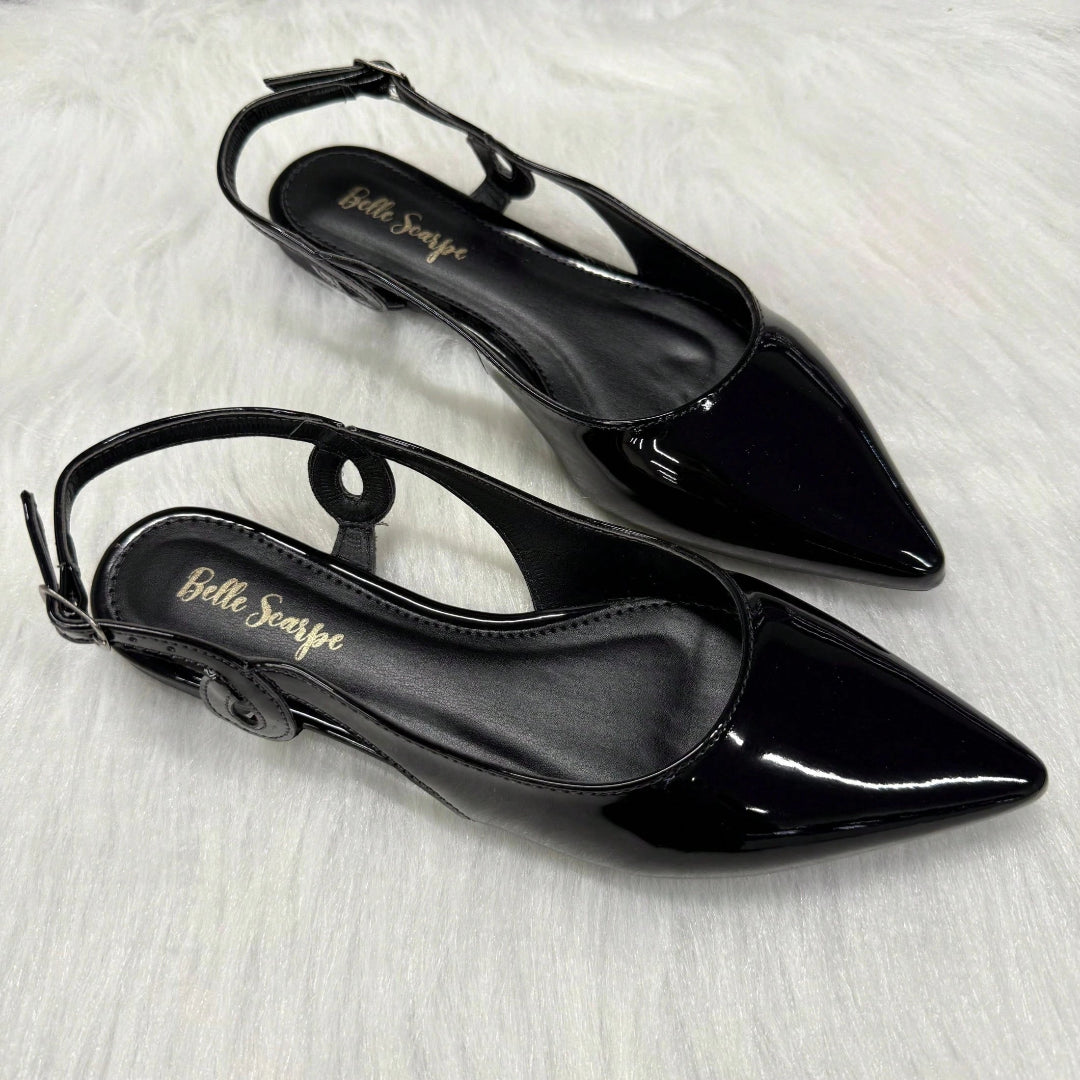 Sapatilha Feminina Slingback Bico Fino com Detalhe Lateral Preta