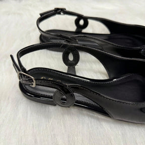 Sapatilha Feminina Slingback Bico Fino com Detalhe Lateral Preta