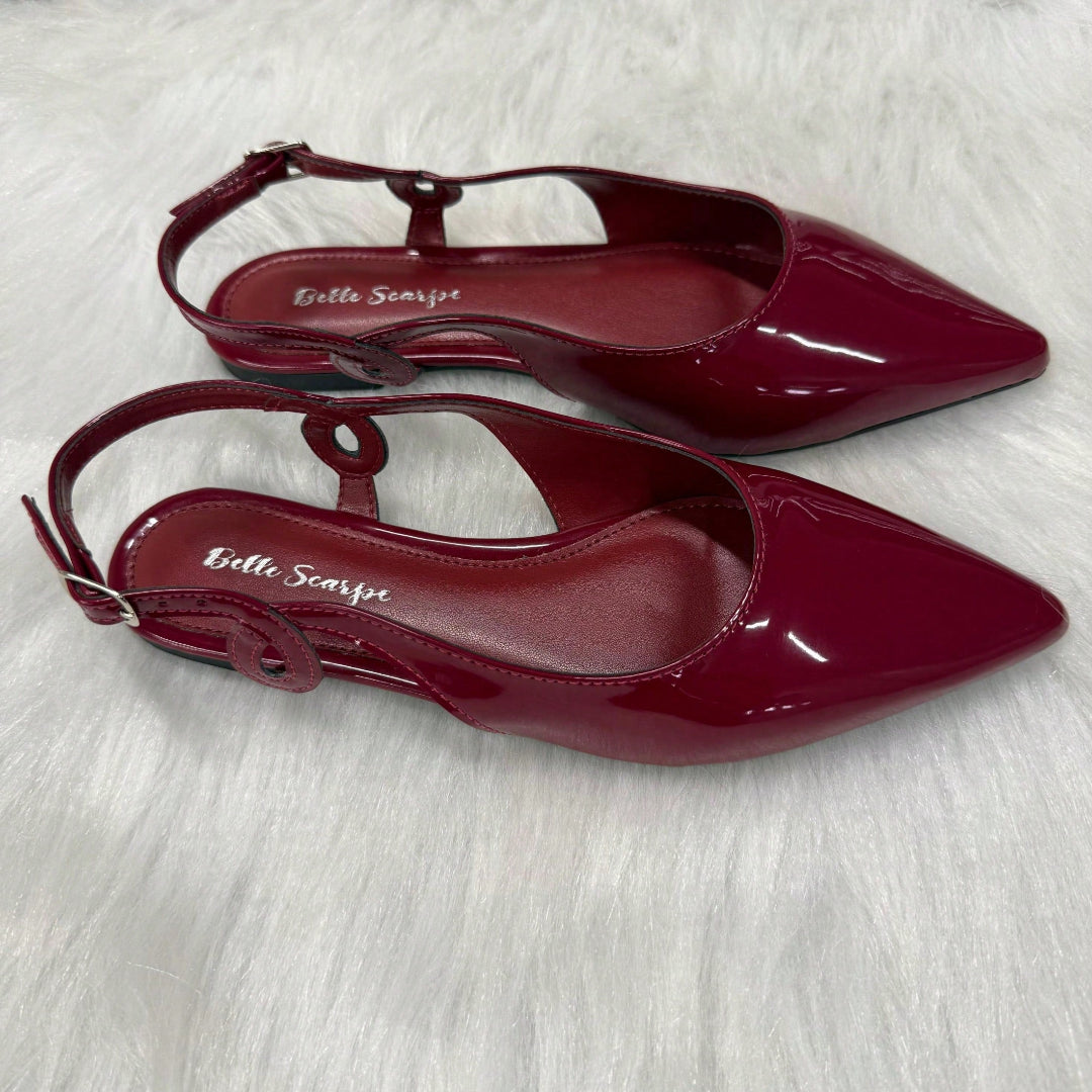 Sapatilha Feminina Slingback Bico Fino com Detalhe Lateral Vinho