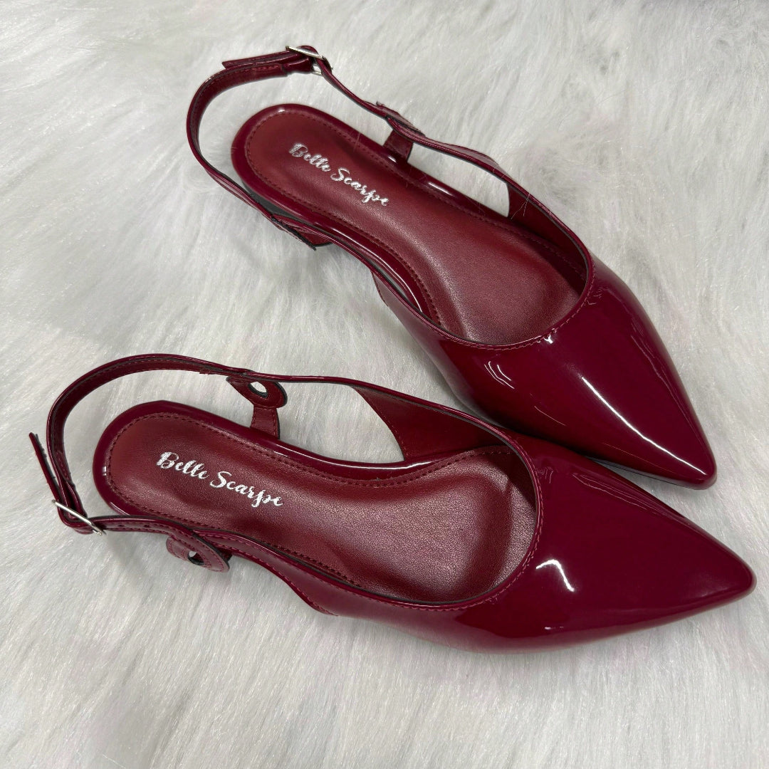 Sapatilha Feminina Slingback Bico Fino com Detalhe Lateral Vinho