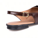 Sapatilha Feminina Slingback Bico Fino com Enfeite Laço e Aplique Metalizado Marrom