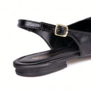 Sapatilha Feminina Slingback Bico Fino com Enfeite Laço e Aplique Metalizado Preta