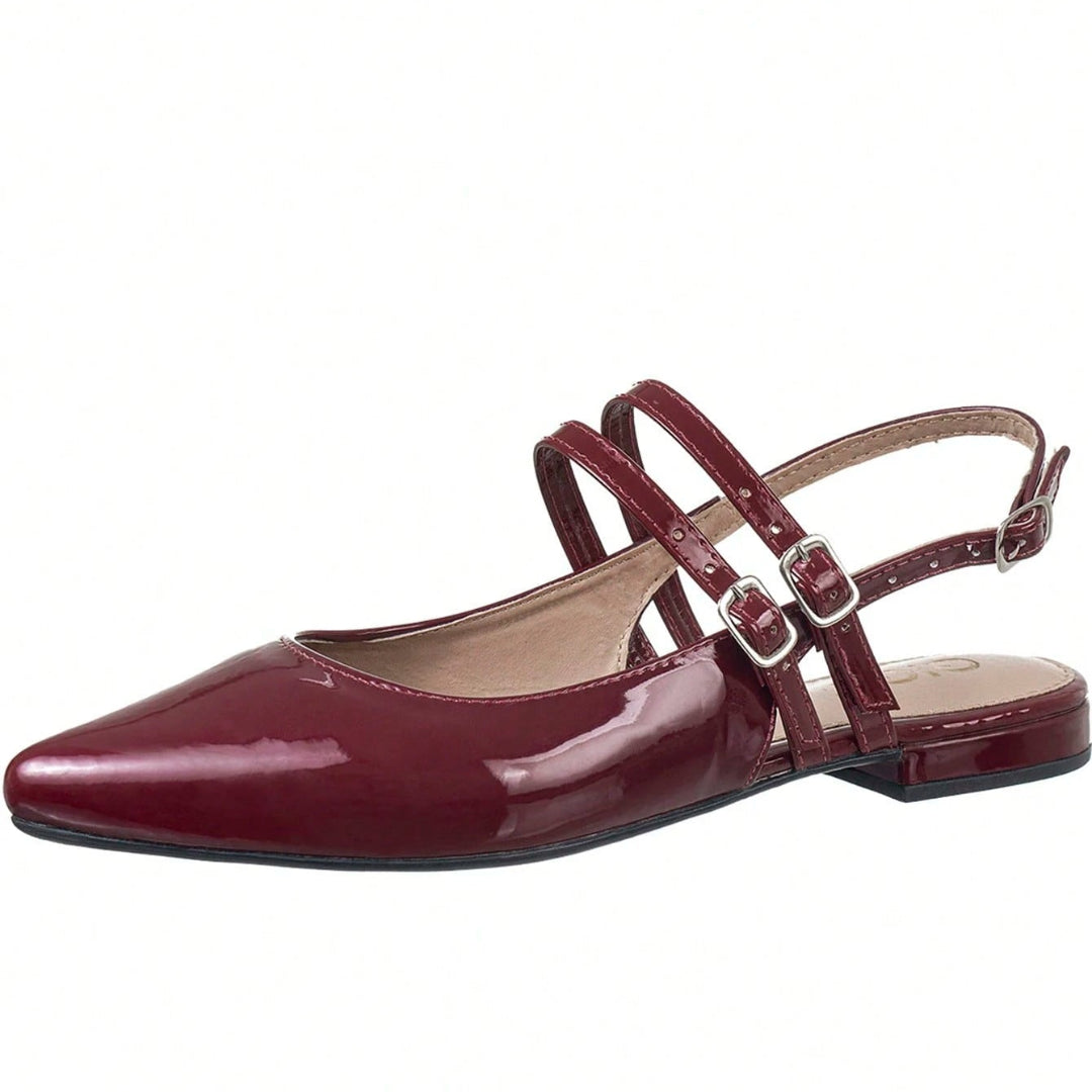Sapatilha Feminina Slingback Bico Fino com Fivelas Social Casual Marsala
