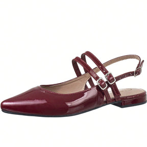 Sapatilha Feminina Slingback Bico Fino com Fivelas Social Casual Marsala