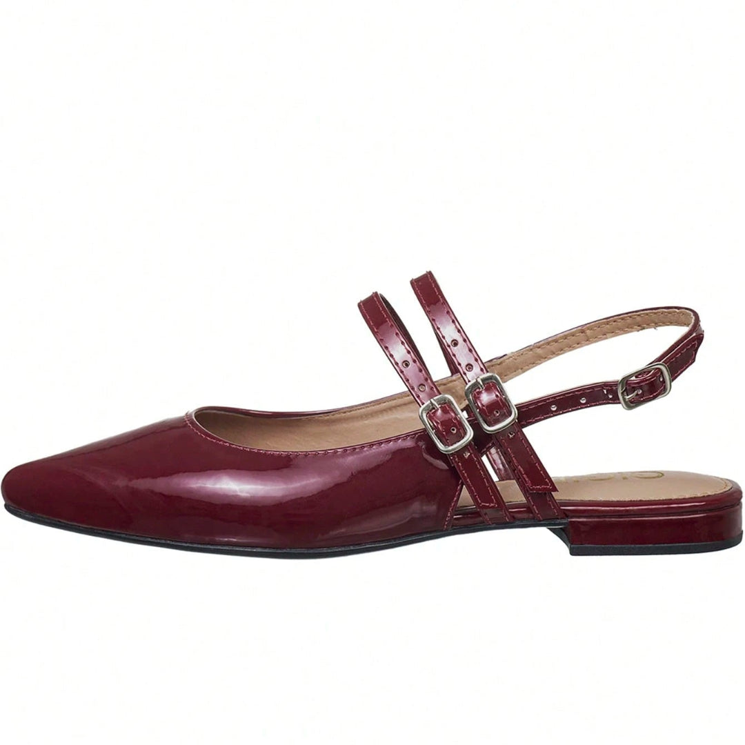 Sapatilha Feminina Slingback Bico Fino com Fivelas Social Casual Marsala