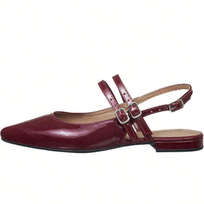 Sapatilha Feminina Slingback Bico Fino com Fivelas Social Casual Marsala