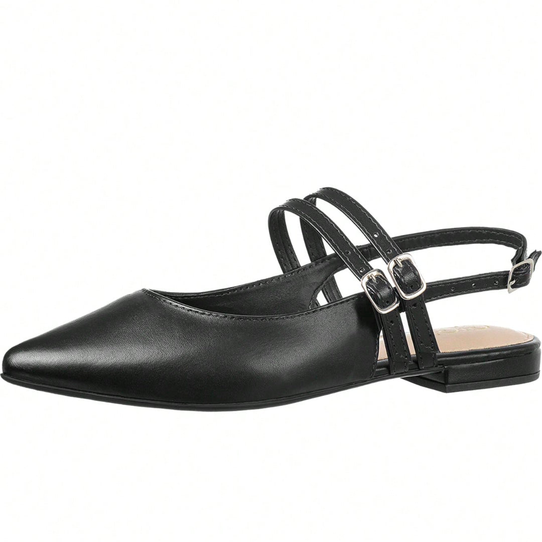 Sapatilha Feminina Slingback Bico Fino com Fivelas Social Casual Preta