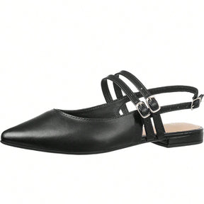 Sapatilha Feminina Slingback Bico Fino com Fivelas Social Casual Preta