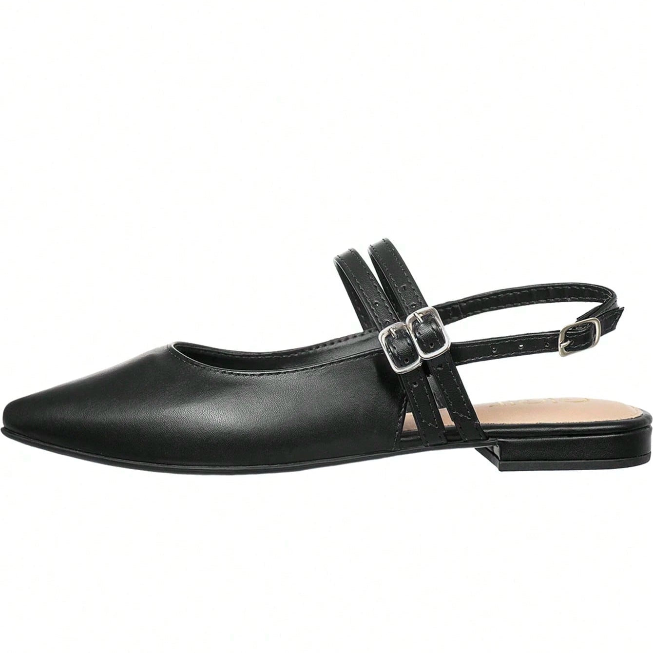 Sapatilha Feminina Slingback Bico Fino com Fivelas Social Casual Preta