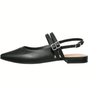 Sapatilha Feminina Slingback Bico Fino com Fivelas Social Casual Preta