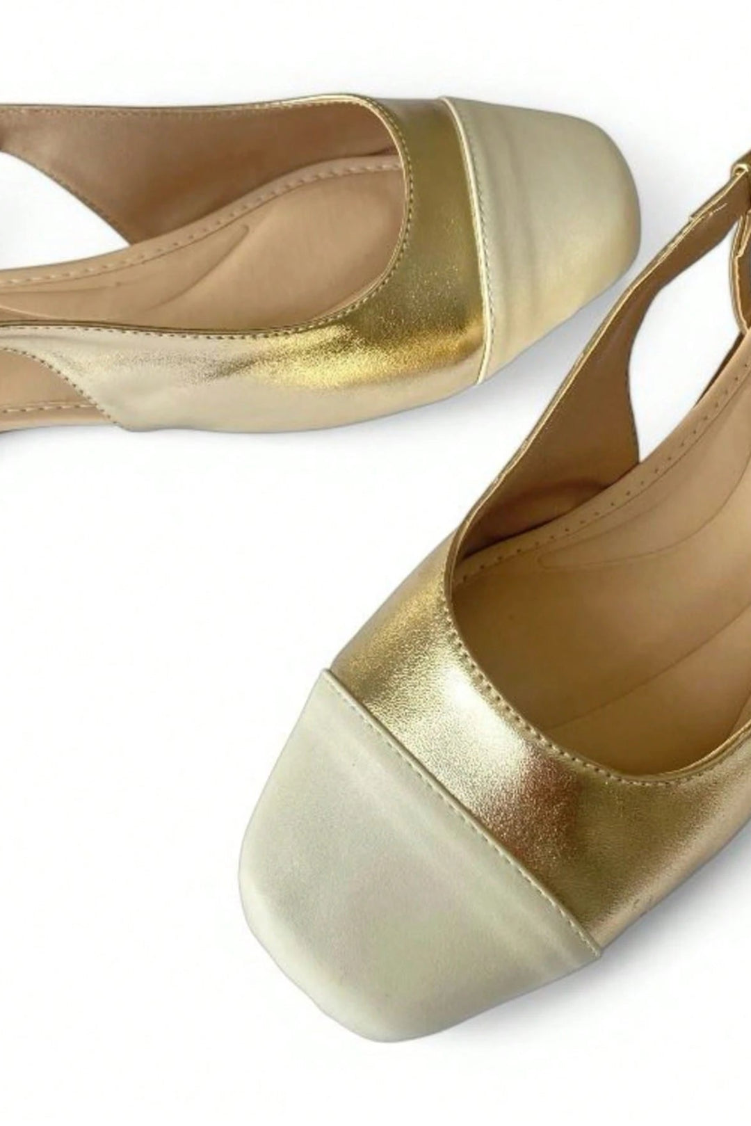 Sapatilha Feminina Slingback Bico Quadrado Dourada