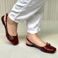 Sapatilha Feminina Slingback Bico Quadrado com Fivelas Marsala
