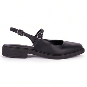 Sapatilha Feminina Slingback Bico Redondo Confortável e Antiderrapante Preto Fosco