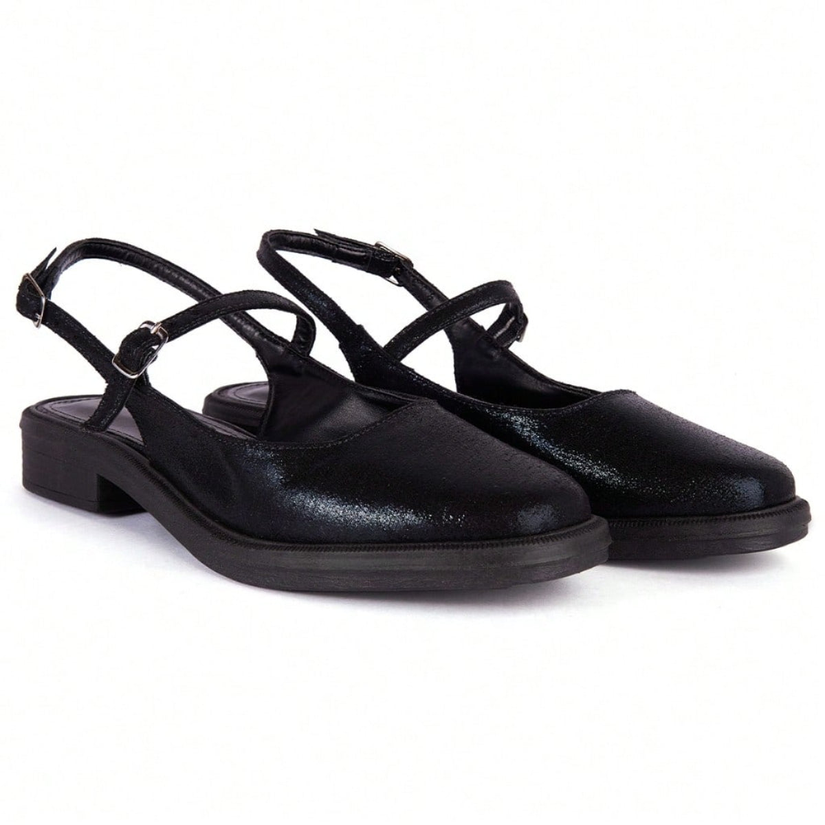 Sapatilha Feminina Slingback Bico Redondo Confortável e Antiderrapante Preto Verniz