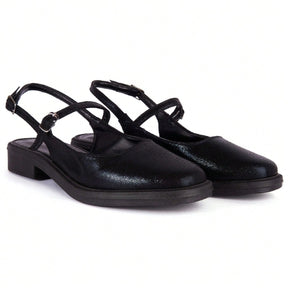 Sapatilha Feminina Slingback Bico Redondo Confortável e Antiderrapante Preto Verniz