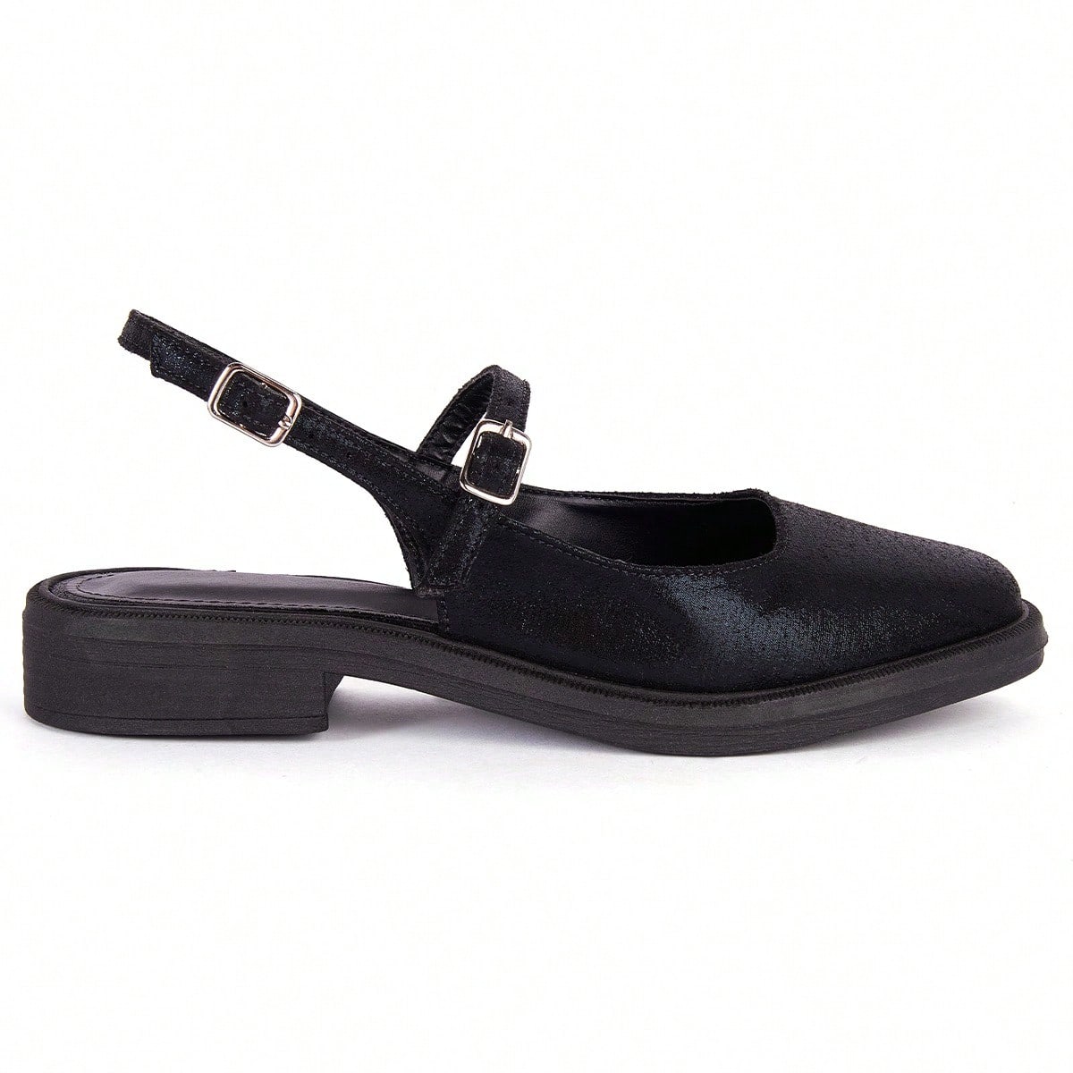 Sapatilha Feminina Slingback Bico Redondo Confortável e Antiderrapante Preto Verniz