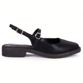 Sapatilha Feminina Slingback Bico Redondo Confortável e Antiderrapante Preto Verniz