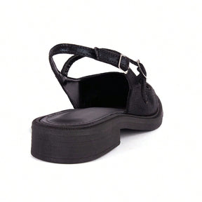 Sapatilha Feminina Slingback Bico Redondo Confortável e Antiderrapante Preto Verniz