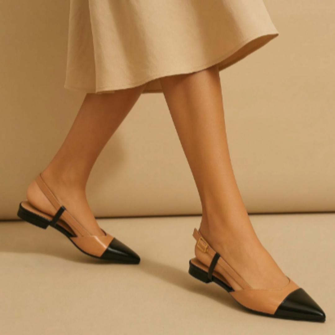 Sapatilha Feminina Slingback Bicolor  Anatômica Bege