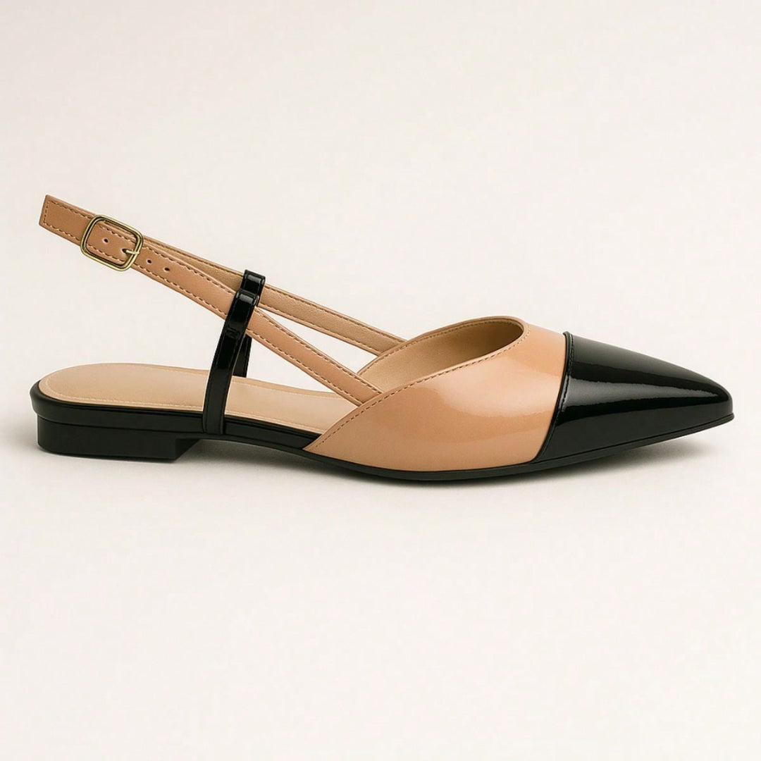 Sapatilha Feminina Slingback Bicolor  Anatômica Bege