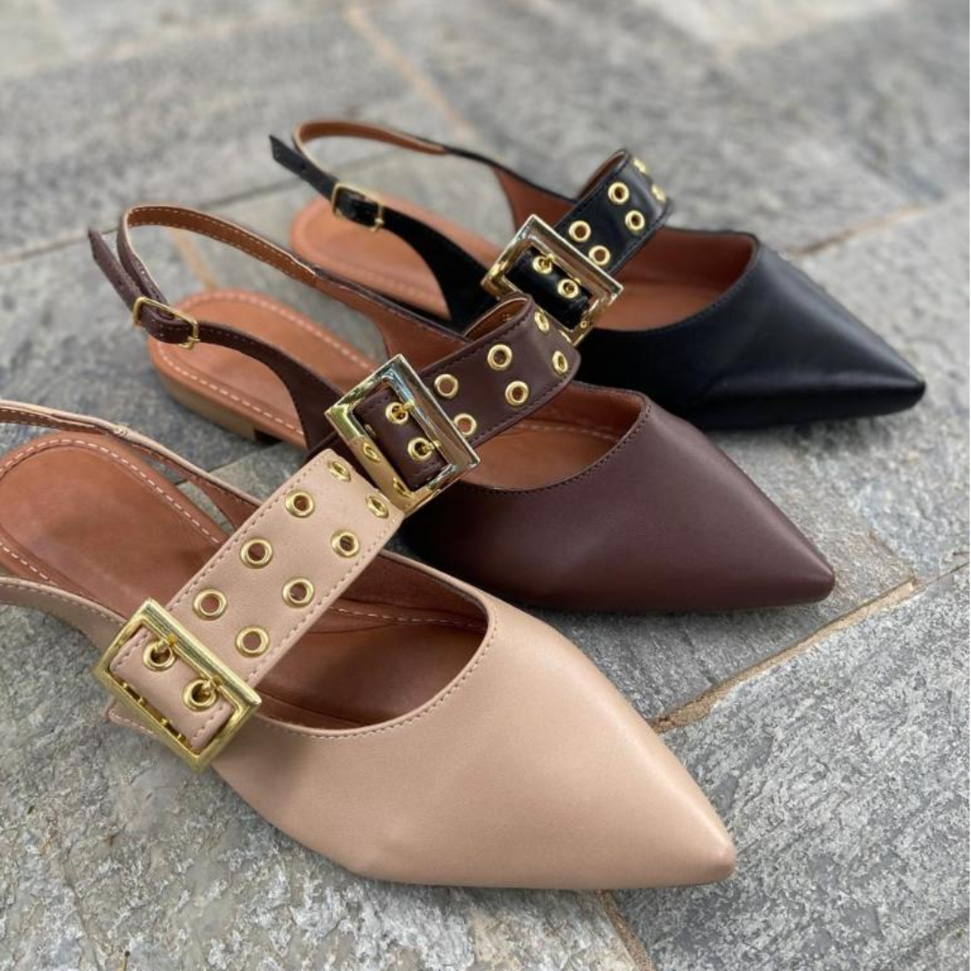Sapatilha Feminina Slingback com Fivela e Ilhós