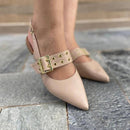 Sapatilha Feminina Slingback com Fivela e Ilhós Bege