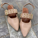Sapatilha Feminina Slingback com Fivela e Ilhós Bege