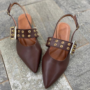 Sapatilha Feminina Slingback com Fivela e Ilhós Café