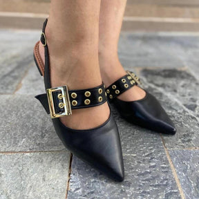 Sapatilha Feminina Slingback com Fivela e Ilhós Preta