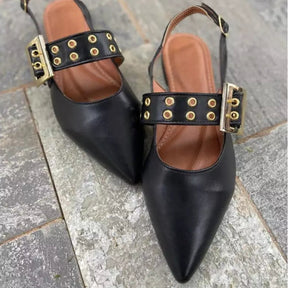 Sapatilha Feminina Slingback com Fivela e Ilhós Preta