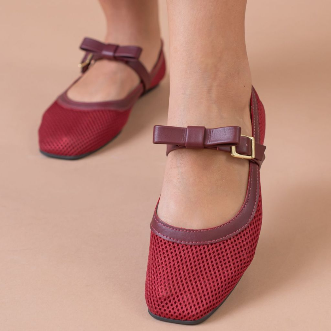 Sapatilha Feminina de Telinha Transparente e Laço Marsala