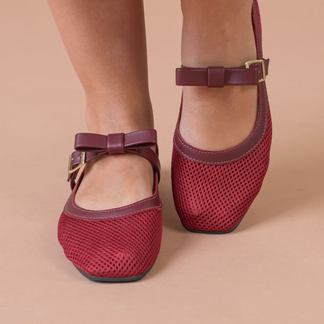 Sapatilha Feminina de Telinha Transparente e Laço Marsala