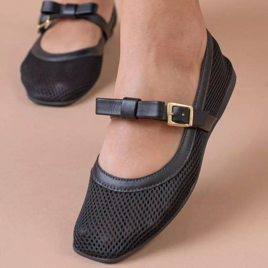 Sapatilha Feminina de Telinha Transparente e Laço Preta