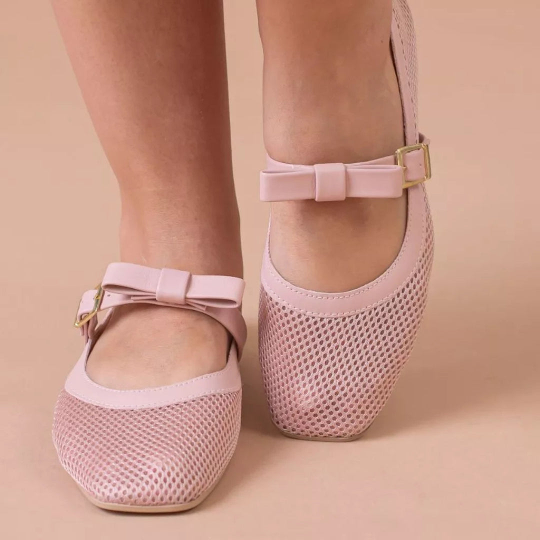 Sapatilha Feminina de Telinha Transparente e Laço Rosa