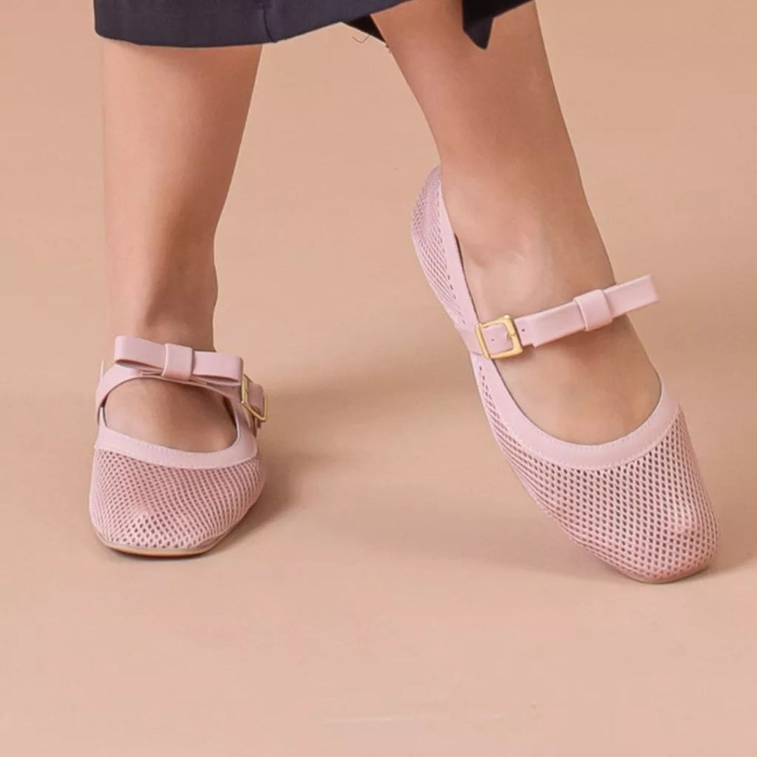 Sapatilha Feminina de Telinha Transparente e Laço Rosa