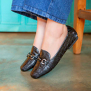 Sapatilha Mocassim Feminina Bico quadrado Preto Croco